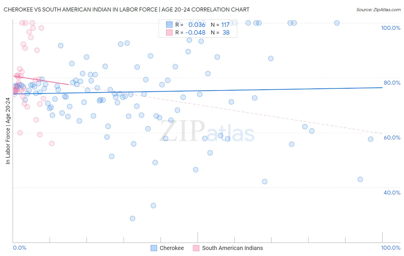 Cherokee vs South American Indian In Labor Force | Age 20-24