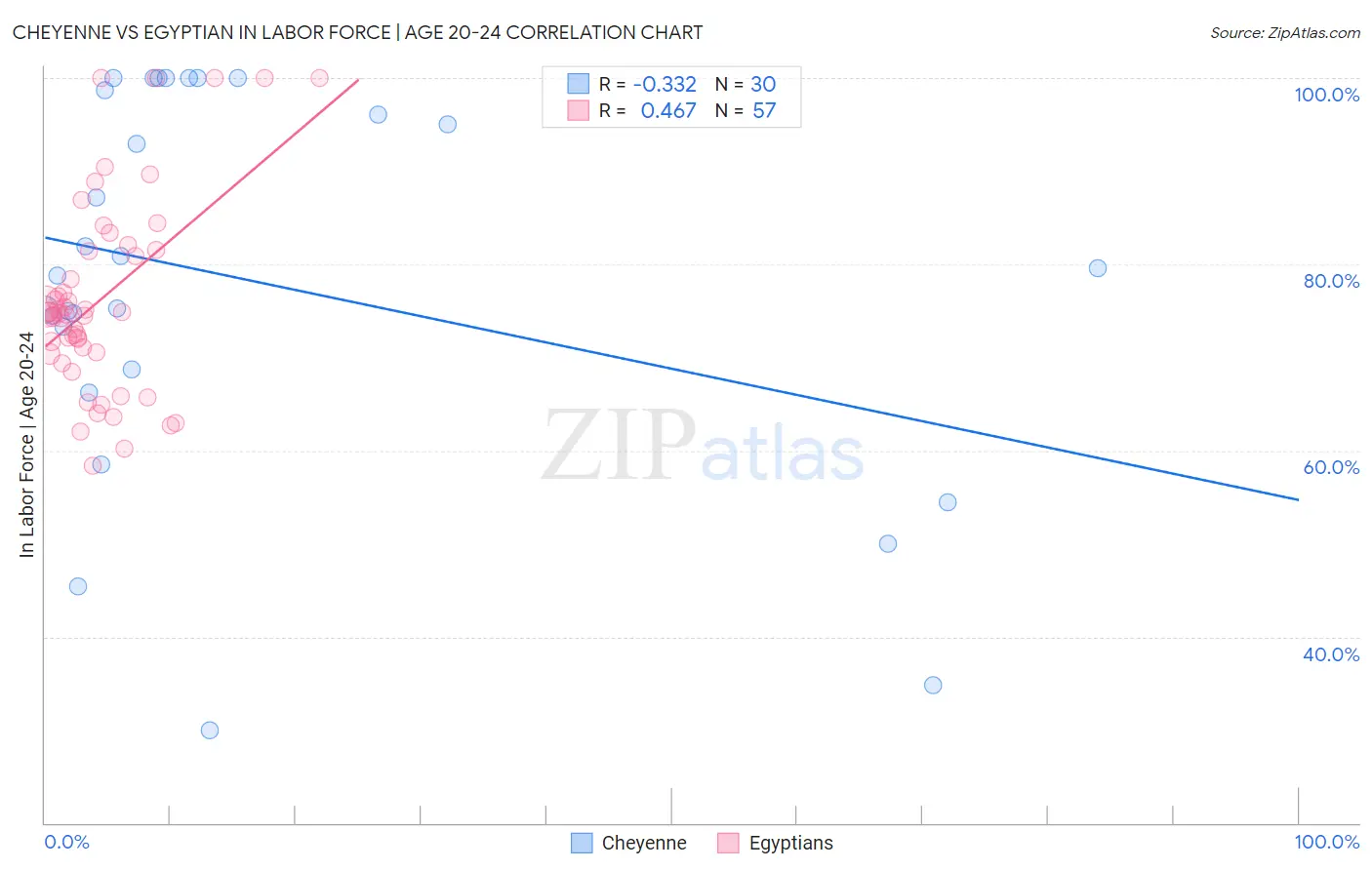 Cheyenne vs Egyptian In Labor Force | Age 20-24