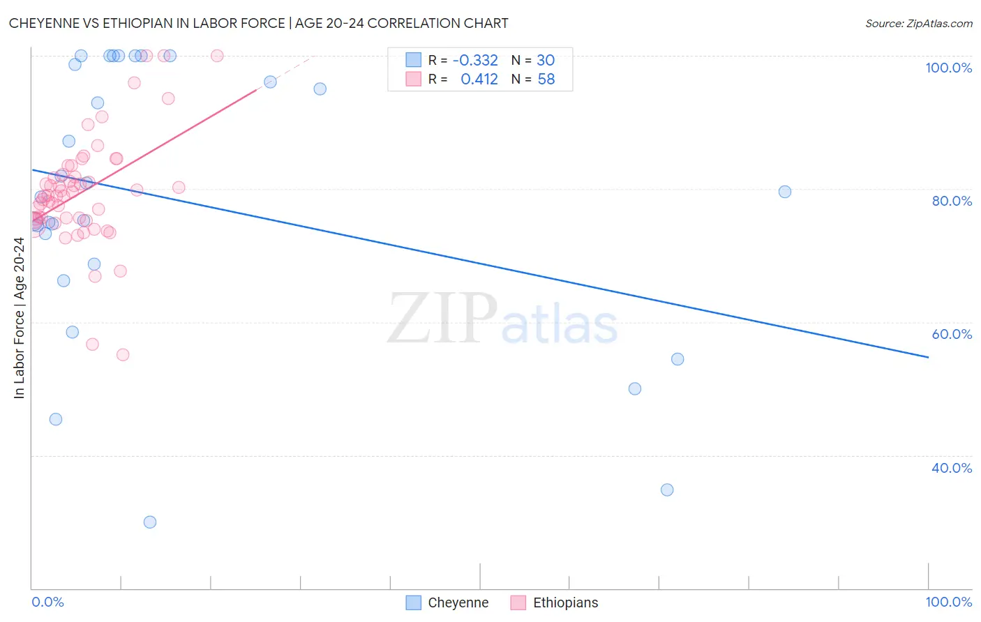 Cheyenne vs Ethiopian In Labor Force | Age 20-24