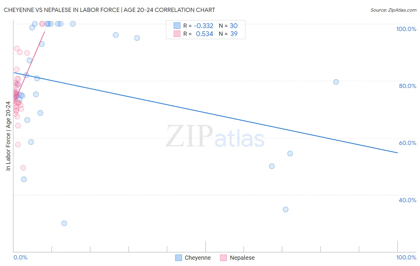 Cheyenne vs Nepalese In Labor Force | Age 20-24
