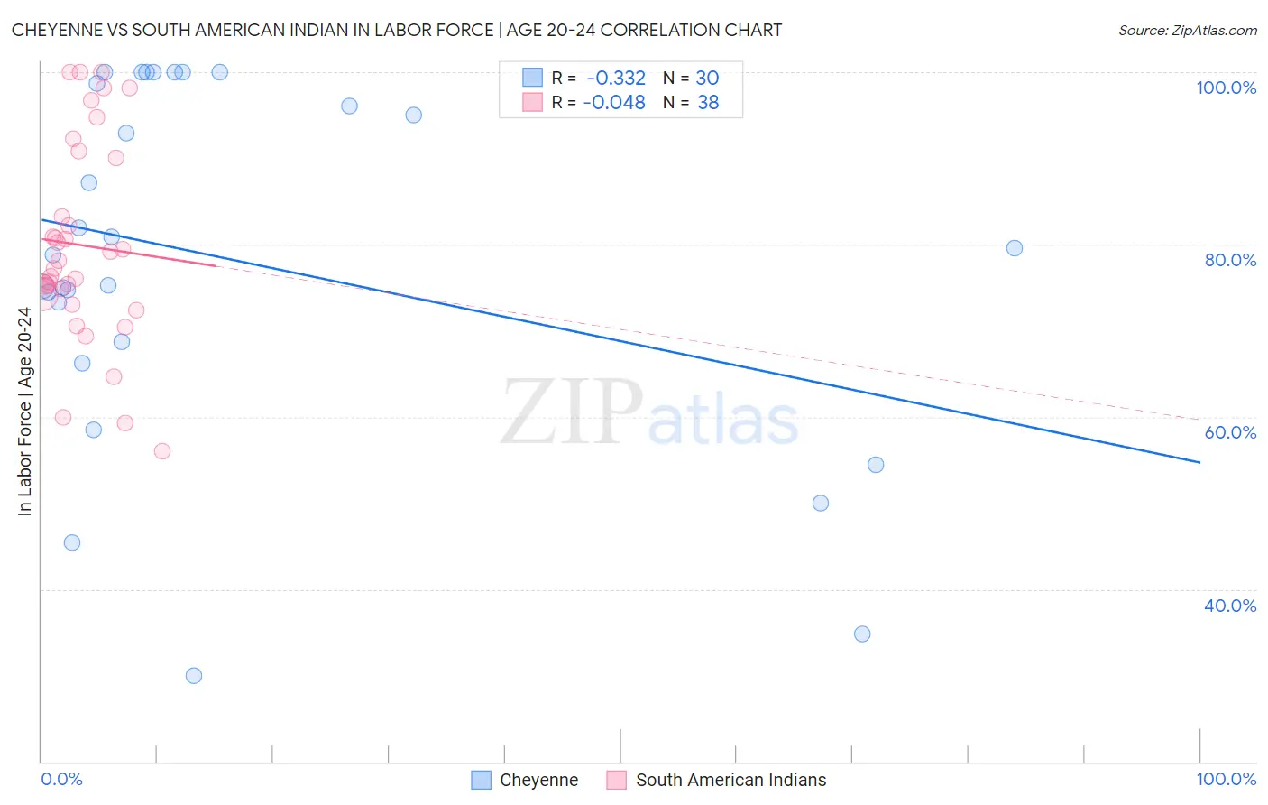 Cheyenne vs South American Indian In Labor Force | Age 20-24