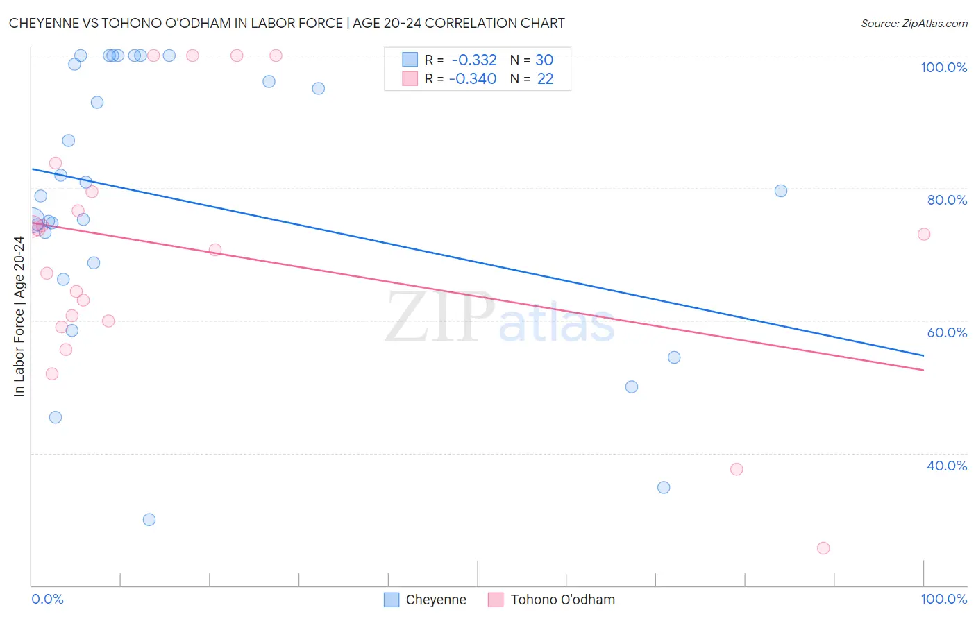 Cheyenne vs Tohono O'odham In Labor Force | Age 20-24
