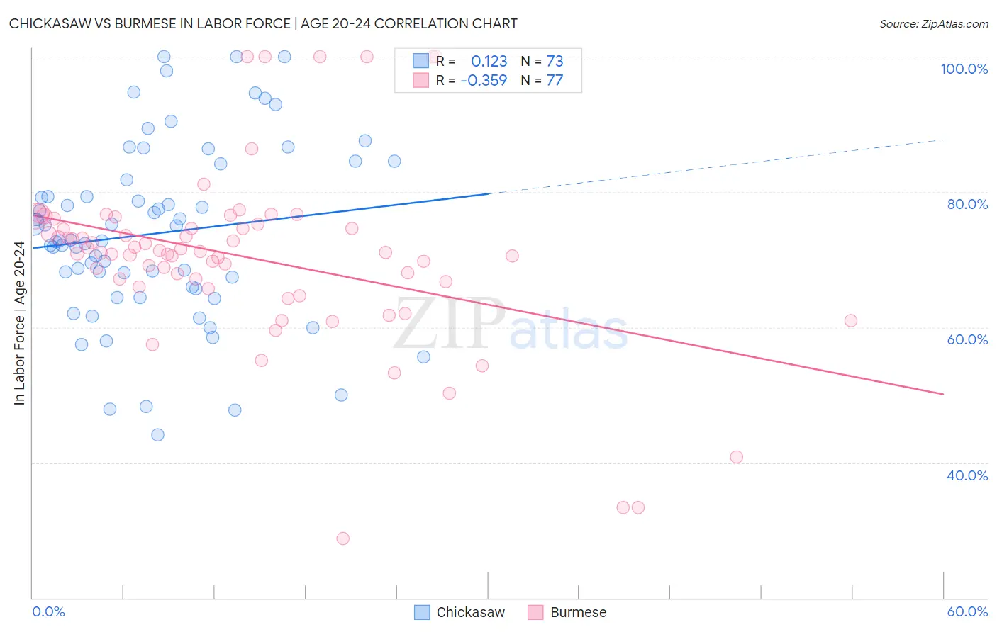 Chickasaw vs Burmese In Labor Force | Age 20-24