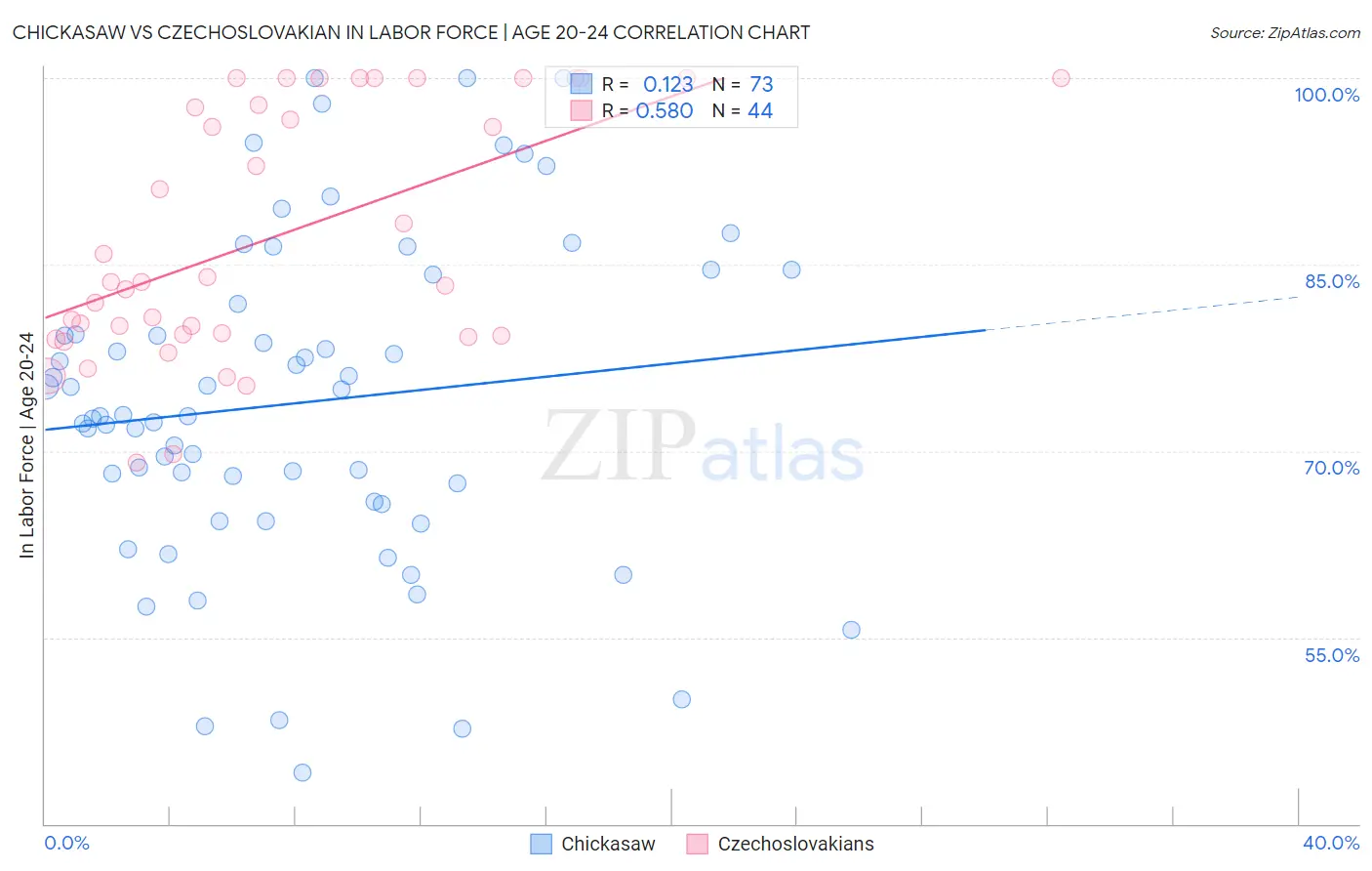 Chickasaw vs Czechoslovakian In Labor Force | Age 20-24