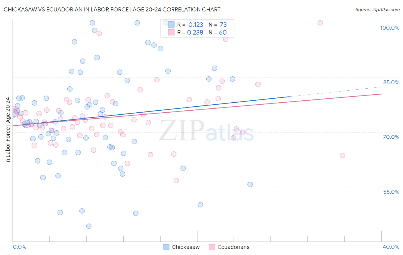 Chickasaw vs Ecuadorian In Labor Force | Age 20-24