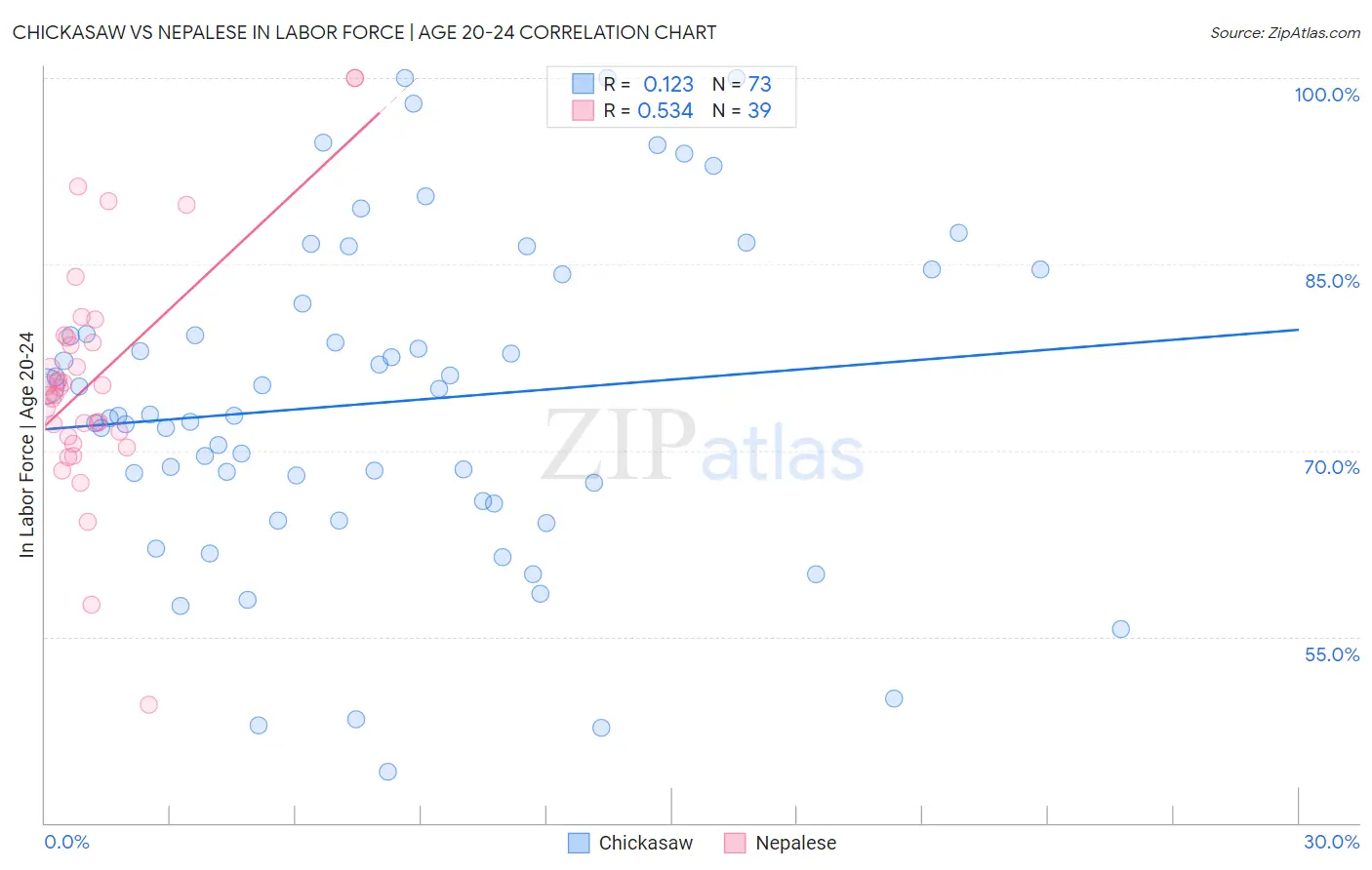 Chickasaw vs Nepalese In Labor Force | Age 20-24