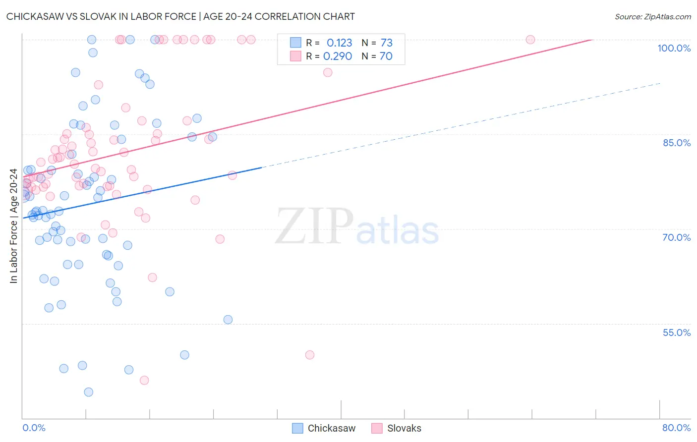 Chickasaw vs Slovak In Labor Force | Age 20-24