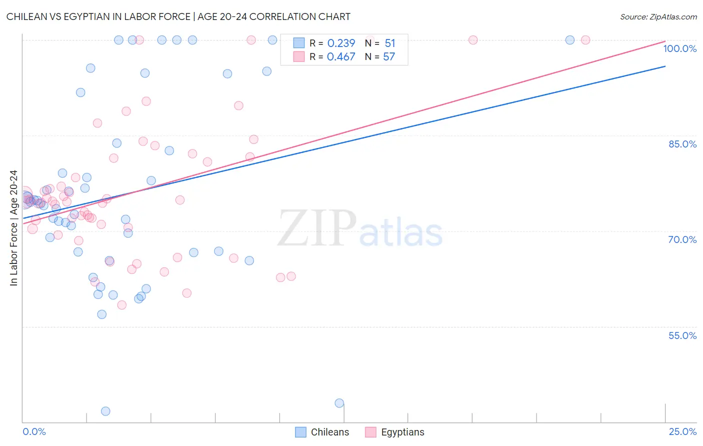 Chilean vs Egyptian In Labor Force | Age 20-24