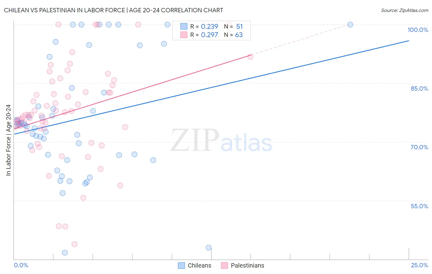 Chilean vs Palestinian In Labor Force | Age 20-24