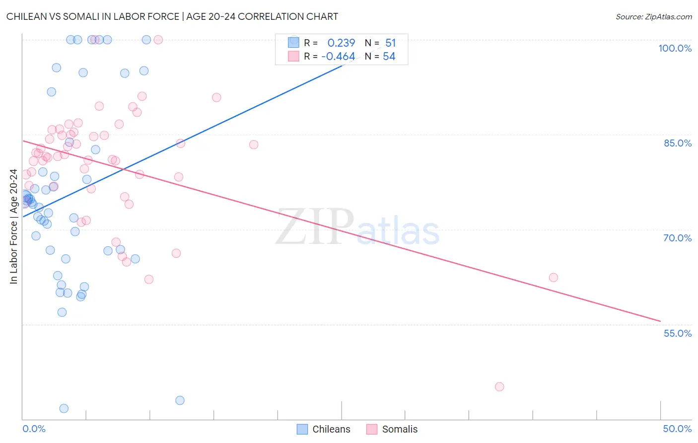 Chilean vs Somali In Labor Force | Age 20-24