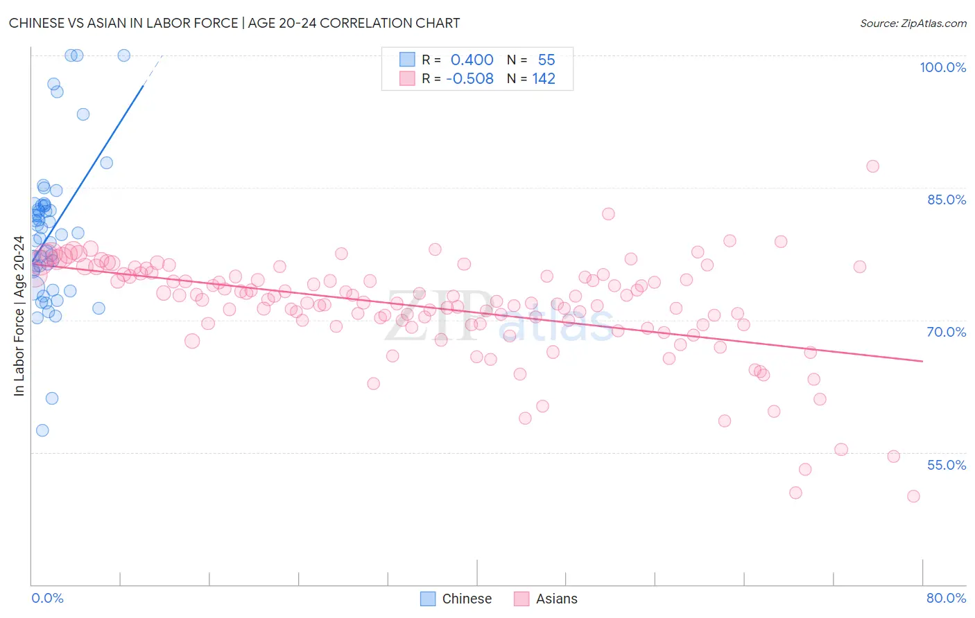 Chinese vs Asian In Labor Force | Age 20-24