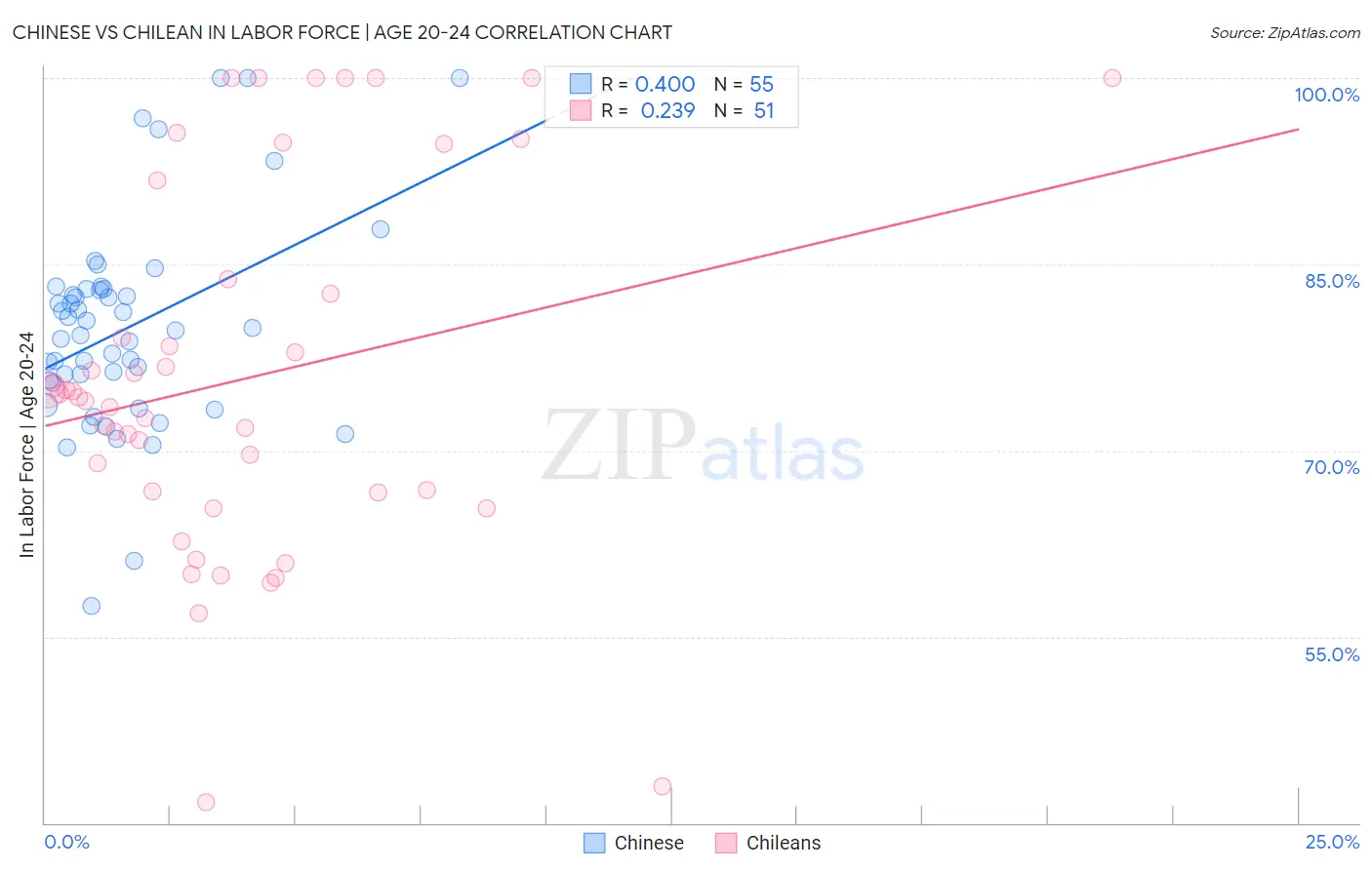 Chinese vs Chilean In Labor Force | Age 20-24