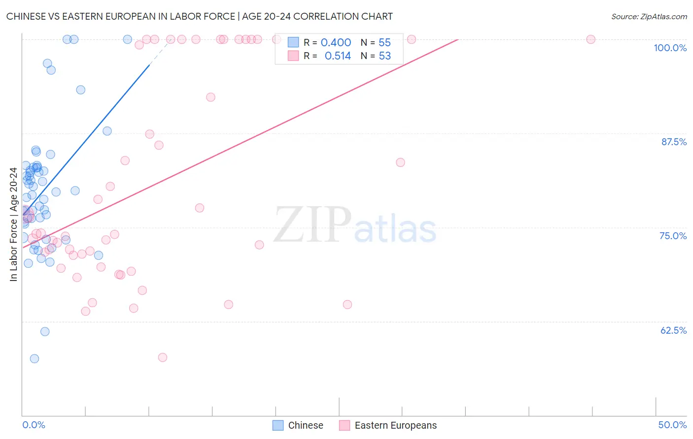 Chinese vs Eastern European In Labor Force | Age 20-24