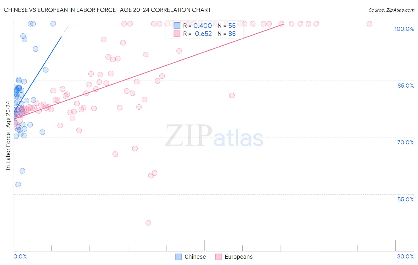 Chinese vs European In Labor Force | Age 20-24