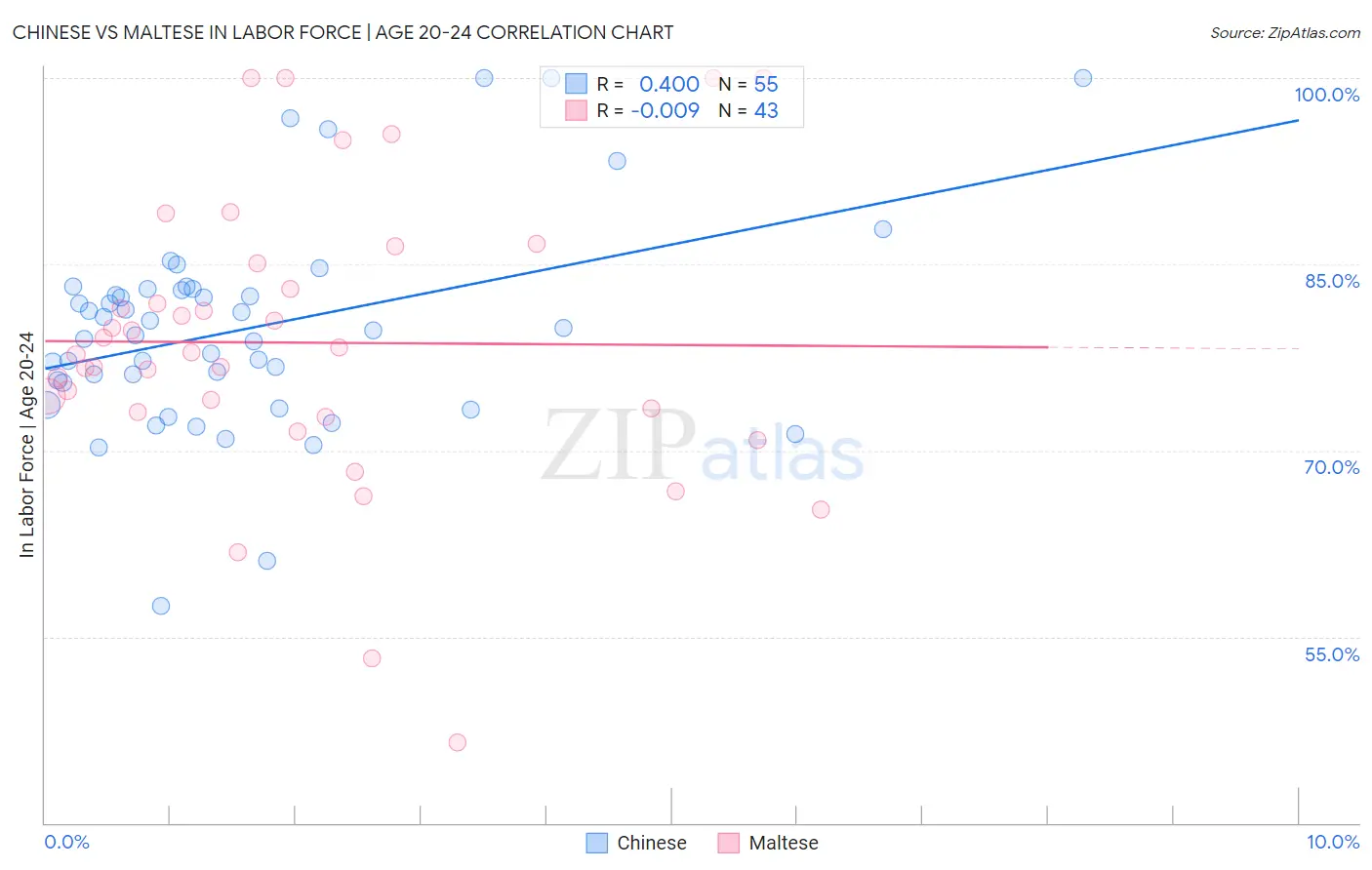 Chinese vs Maltese In Labor Force | Age 20-24