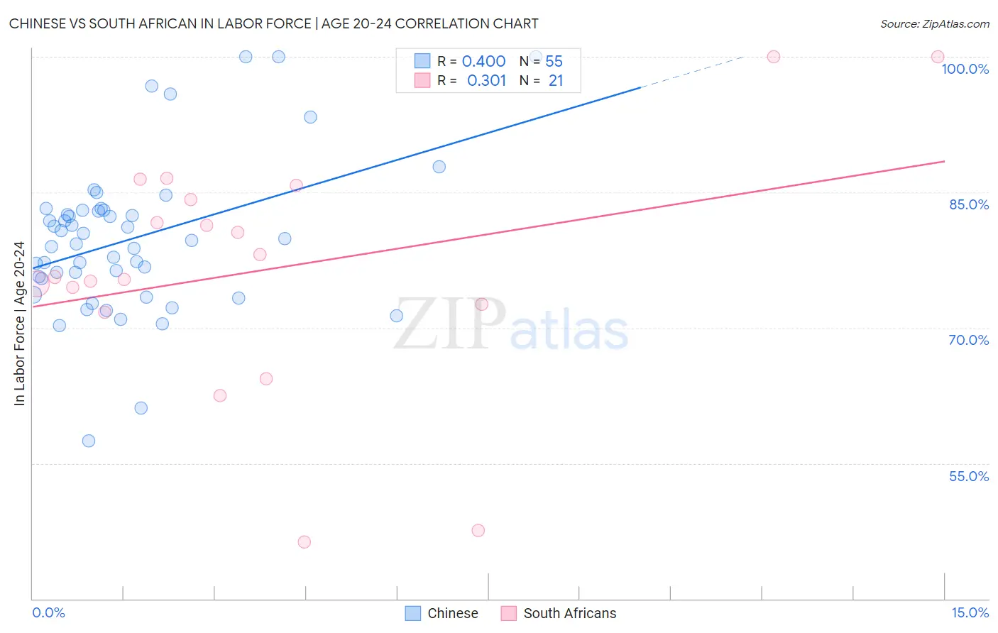 Chinese vs South African In Labor Force | Age 20-24