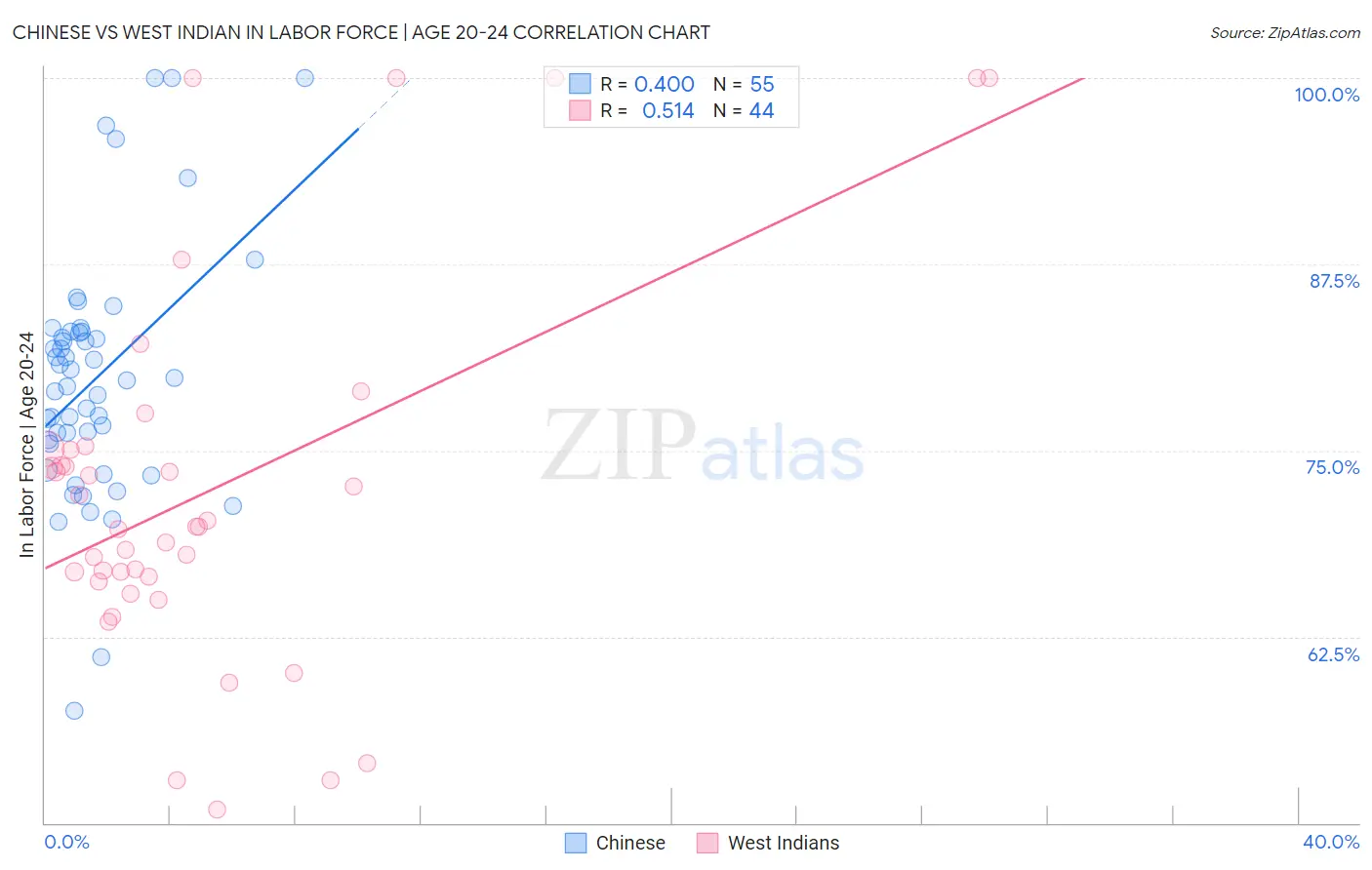 Chinese vs West Indian In Labor Force | Age 20-24