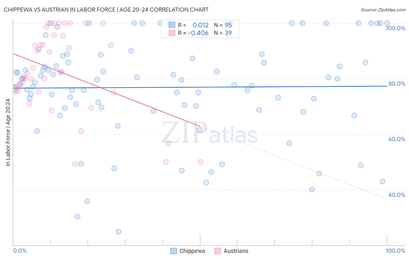 Chippewa vs Austrian In Labor Force | Age 20-24