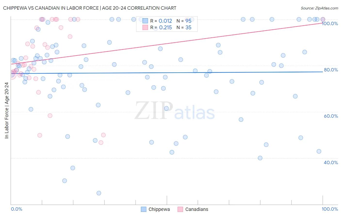 Chippewa vs Canadian In Labor Force | Age 20-24