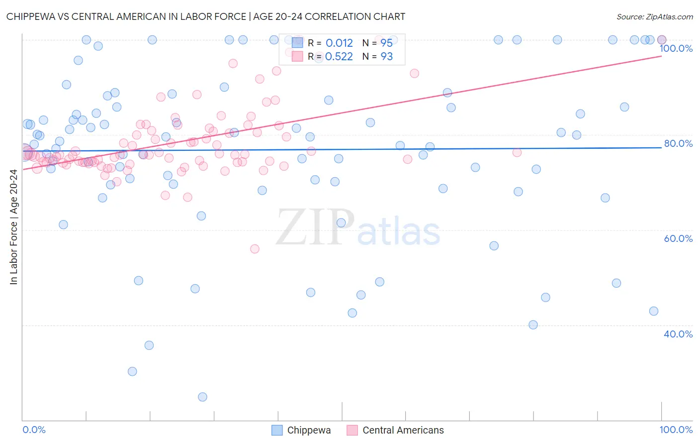 Chippewa vs Central American In Labor Force | Age 20-24