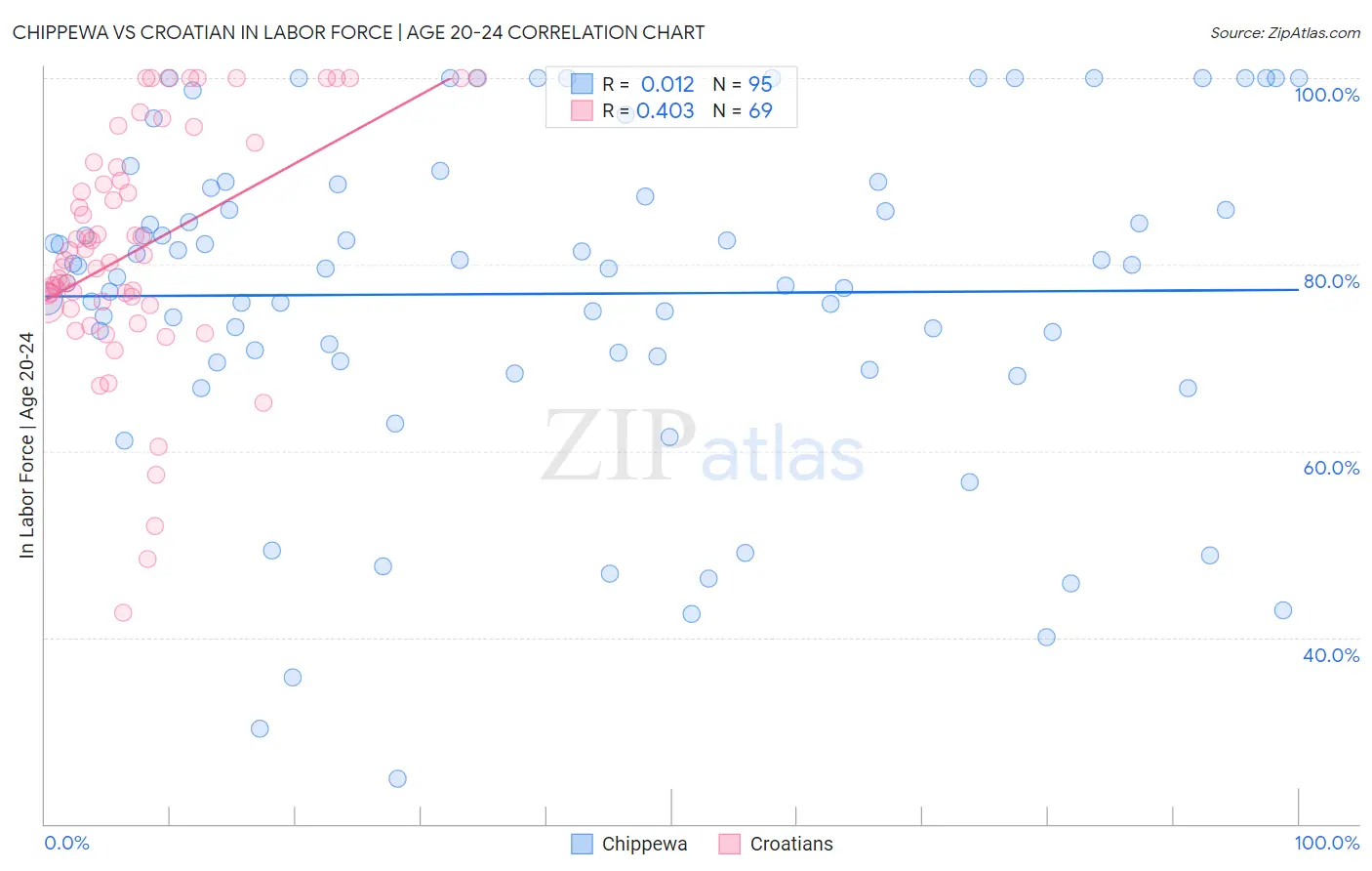 Chippewa vs Croatian In Labor Force | Age 20-24