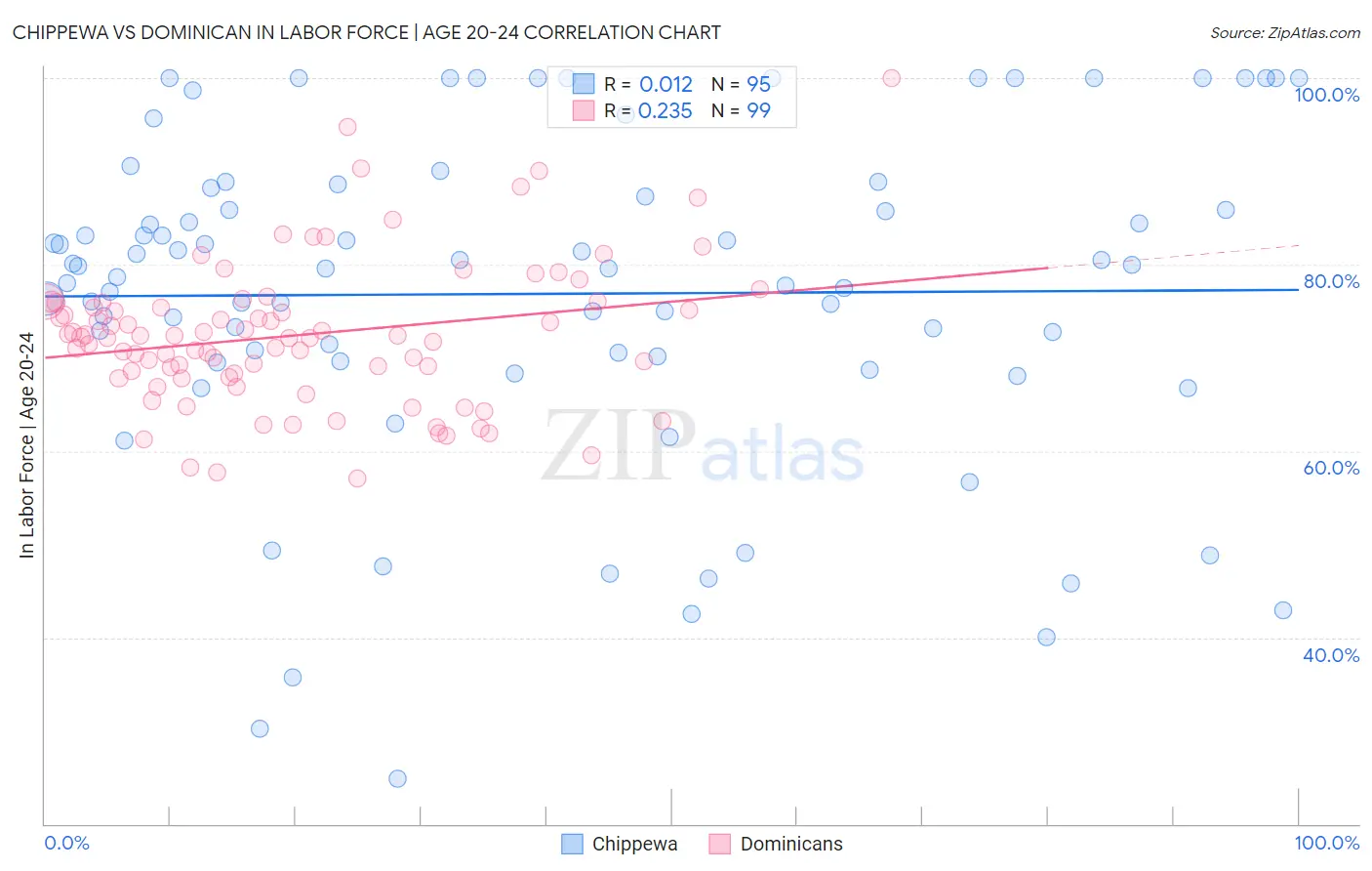 Chippewa vs Dominican In Labor Force | Age 20-24