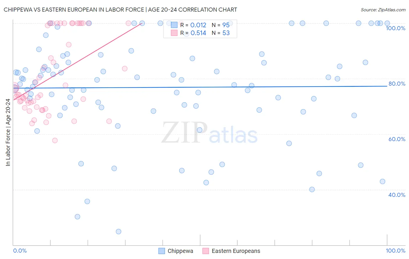 Chippewa vs Eastern European In Labor Force | Age 20-24