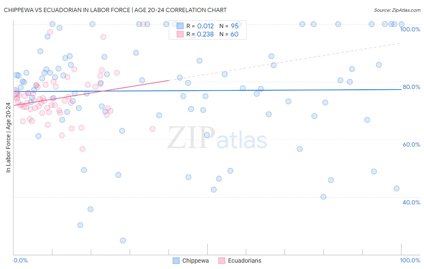 Chippewa vs Ecuadorian In Labor Force | Age 20-24