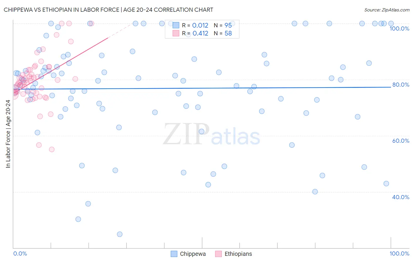 Chippewa vs Ethiopian In Labor Force | Age 20-24
