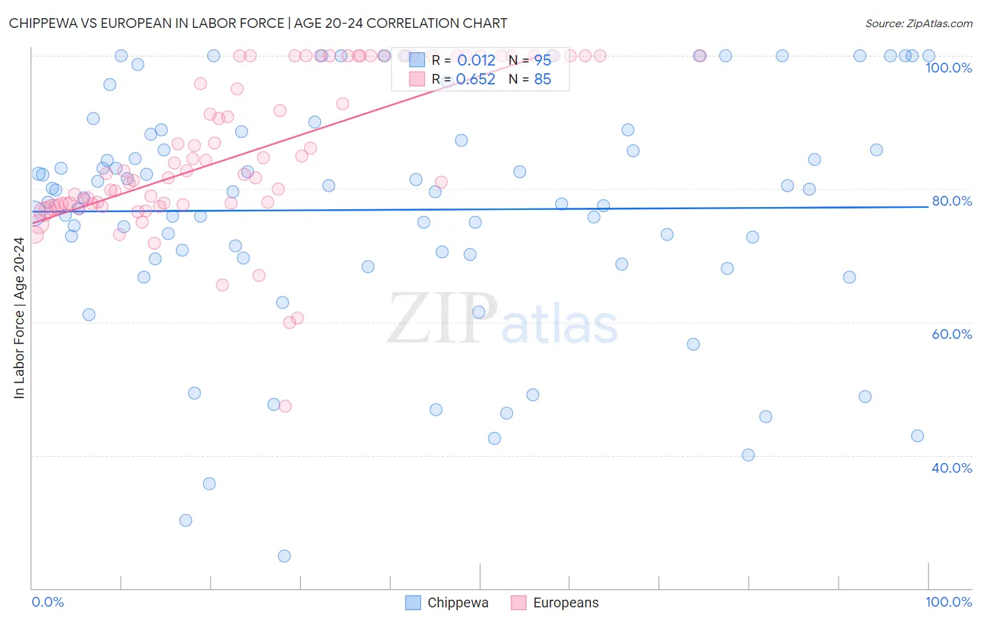 Chippewa vs European In Labor Force | Age 20-24