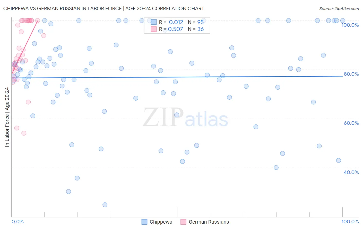 Chippewa vs German Russian In Labor Force | Age 20-24