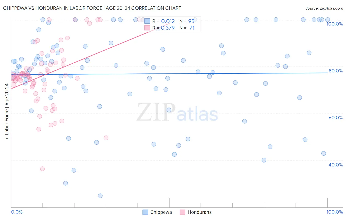 Chippewa vs Honduran In Labor Force | Age 20-24