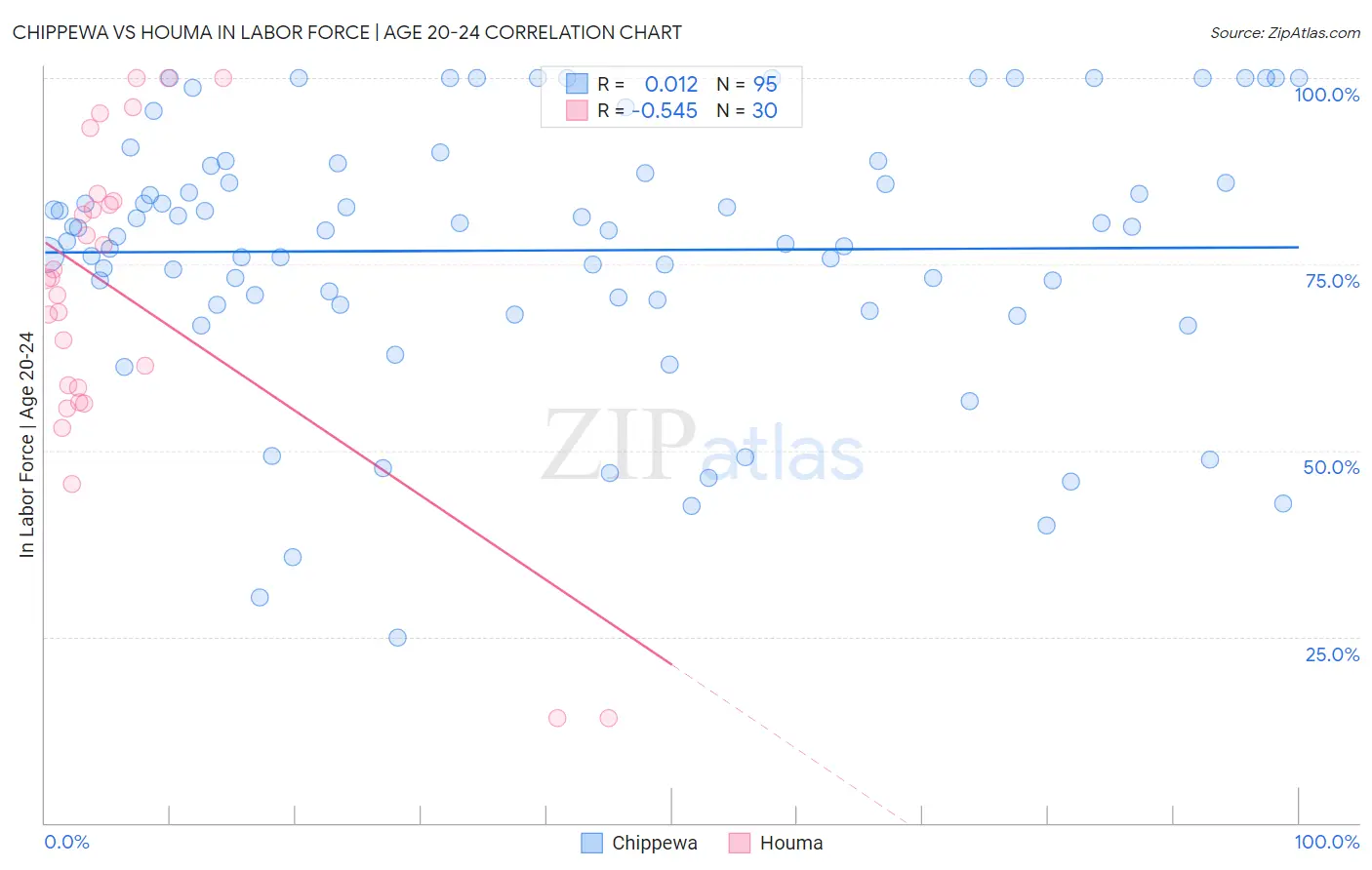 Chippewa vs Houma In Labor Force | Age 20-24