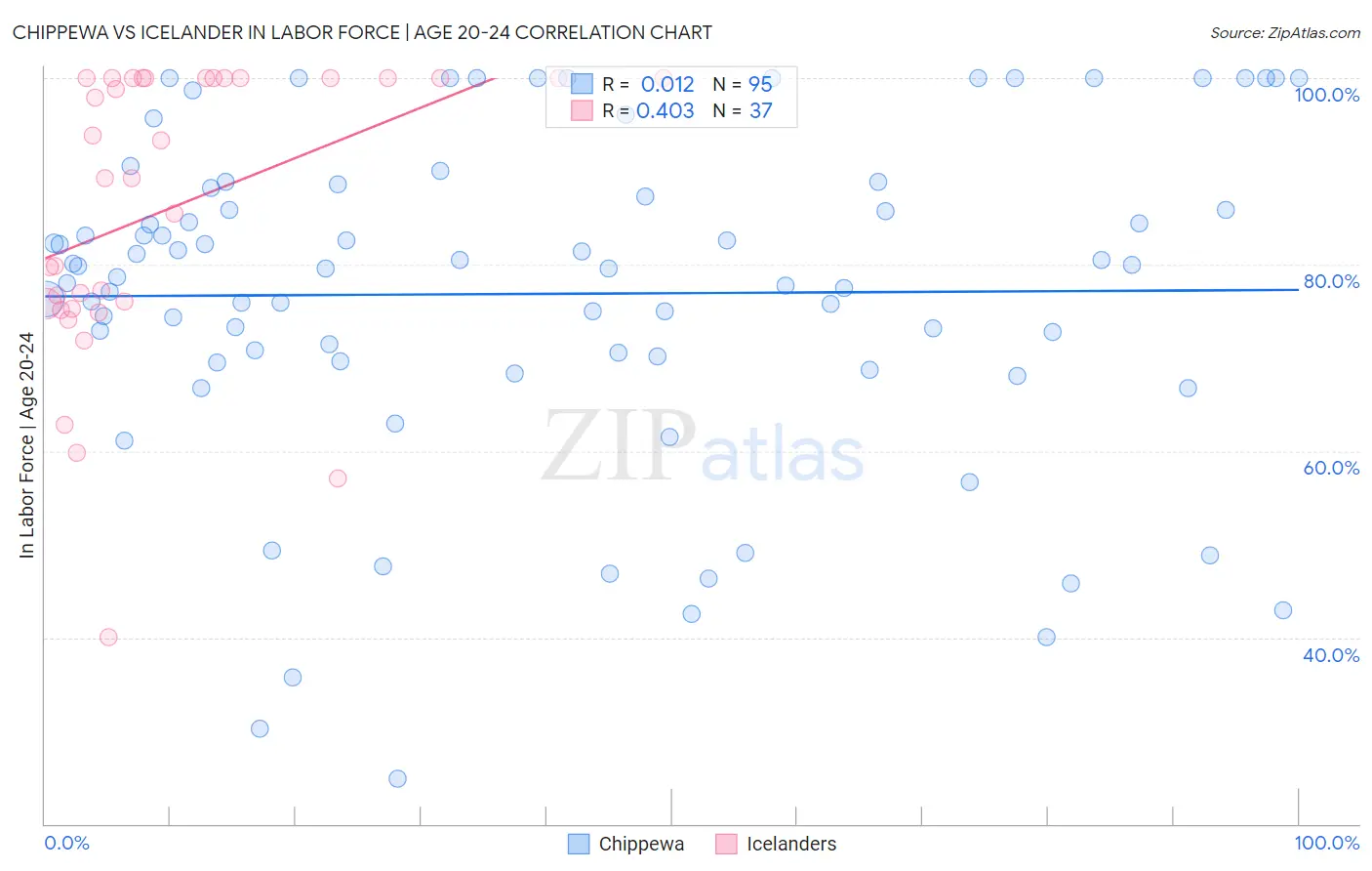 Chippewa vs Icelander In Labor Force | Age 20-24