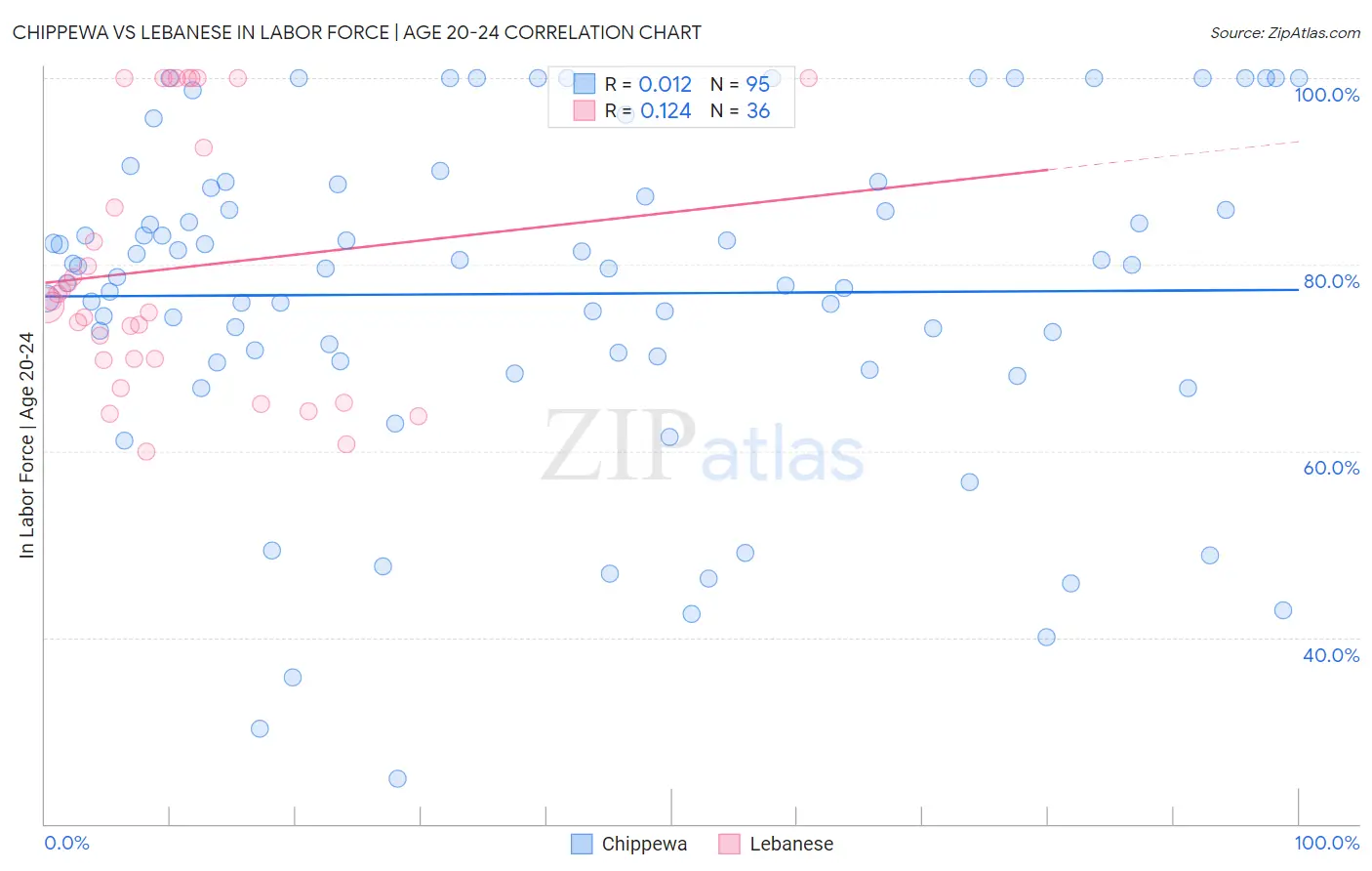 Chippewa vs Lebanese In Labor Force | Age 20-24