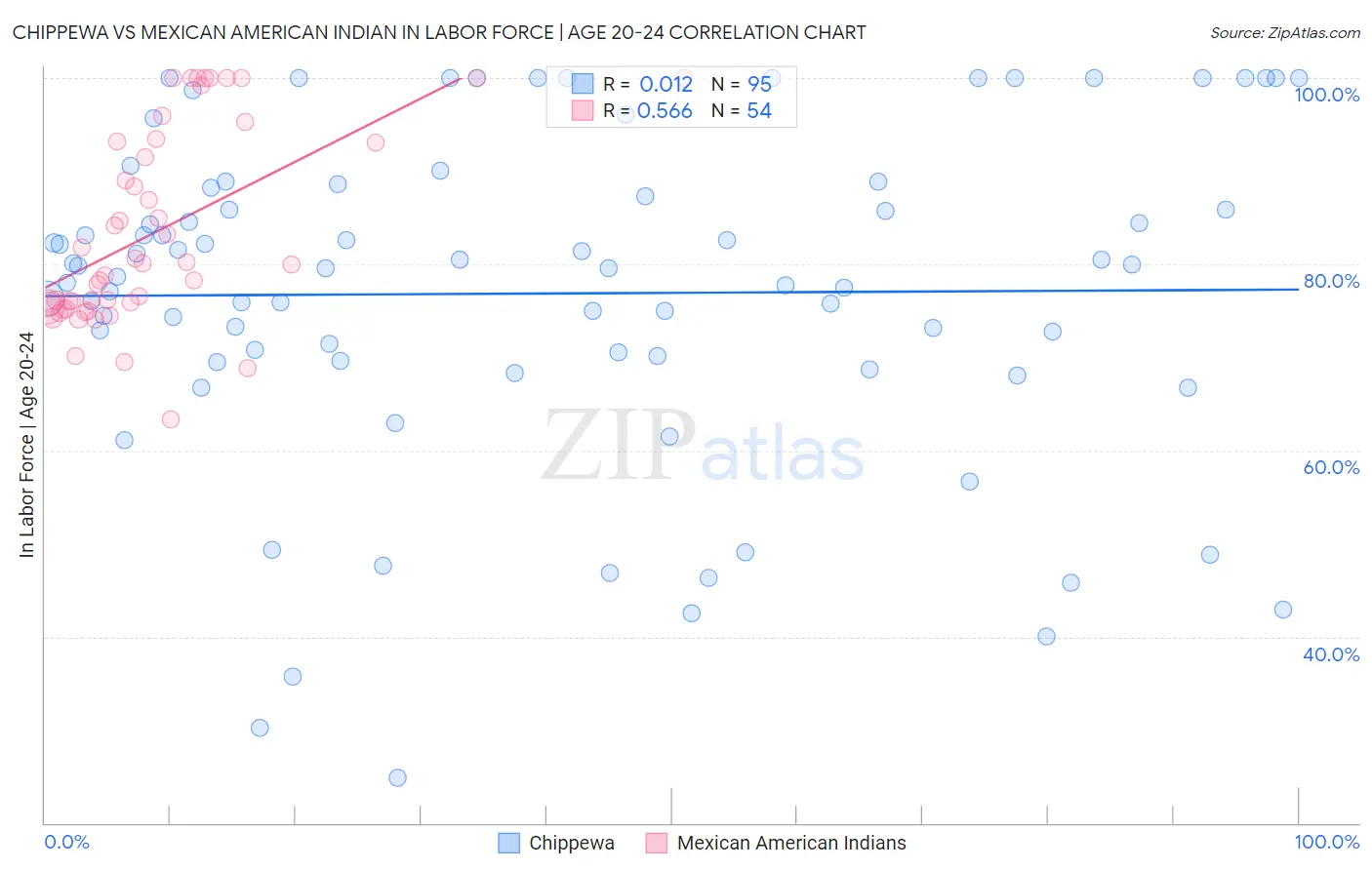 Chippewa vs Mexican American Indian In Labor Force | Age 20-24