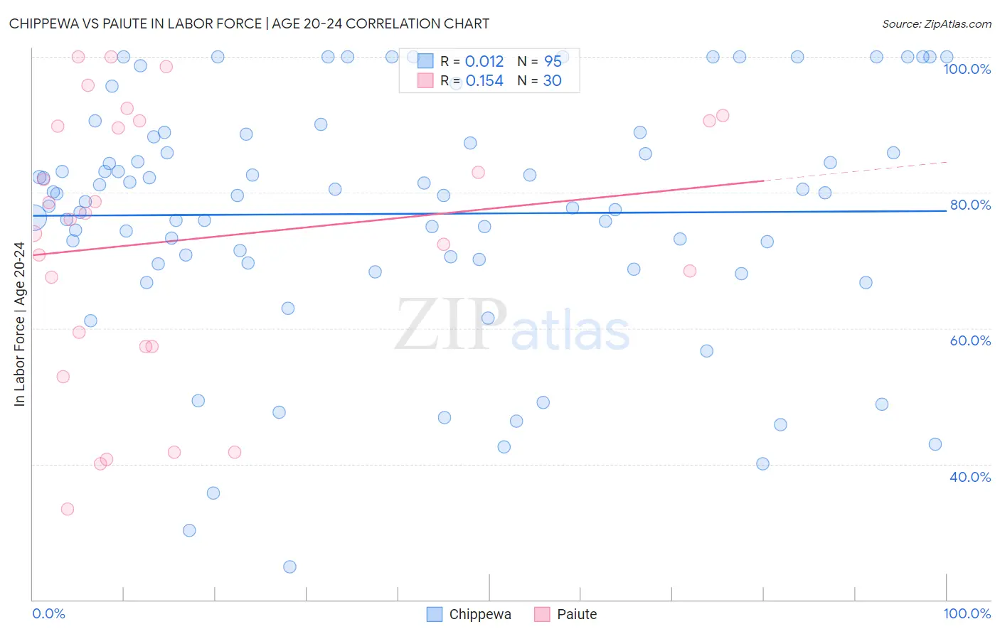 Chippewa vs Paiute In Labor Force | Age 20-24