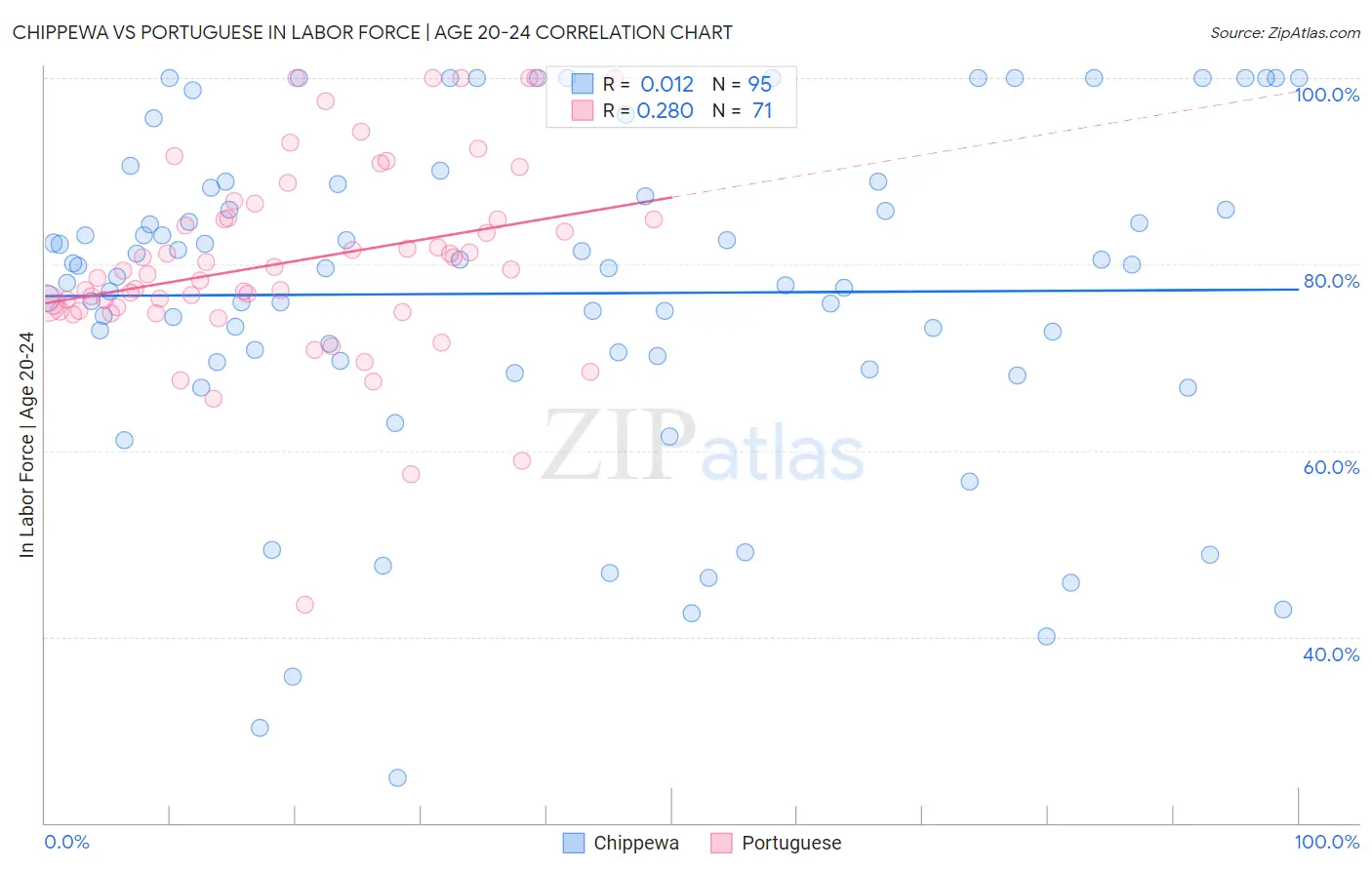 Chippewa vs Portuguese In Labor Force | Age 20-24