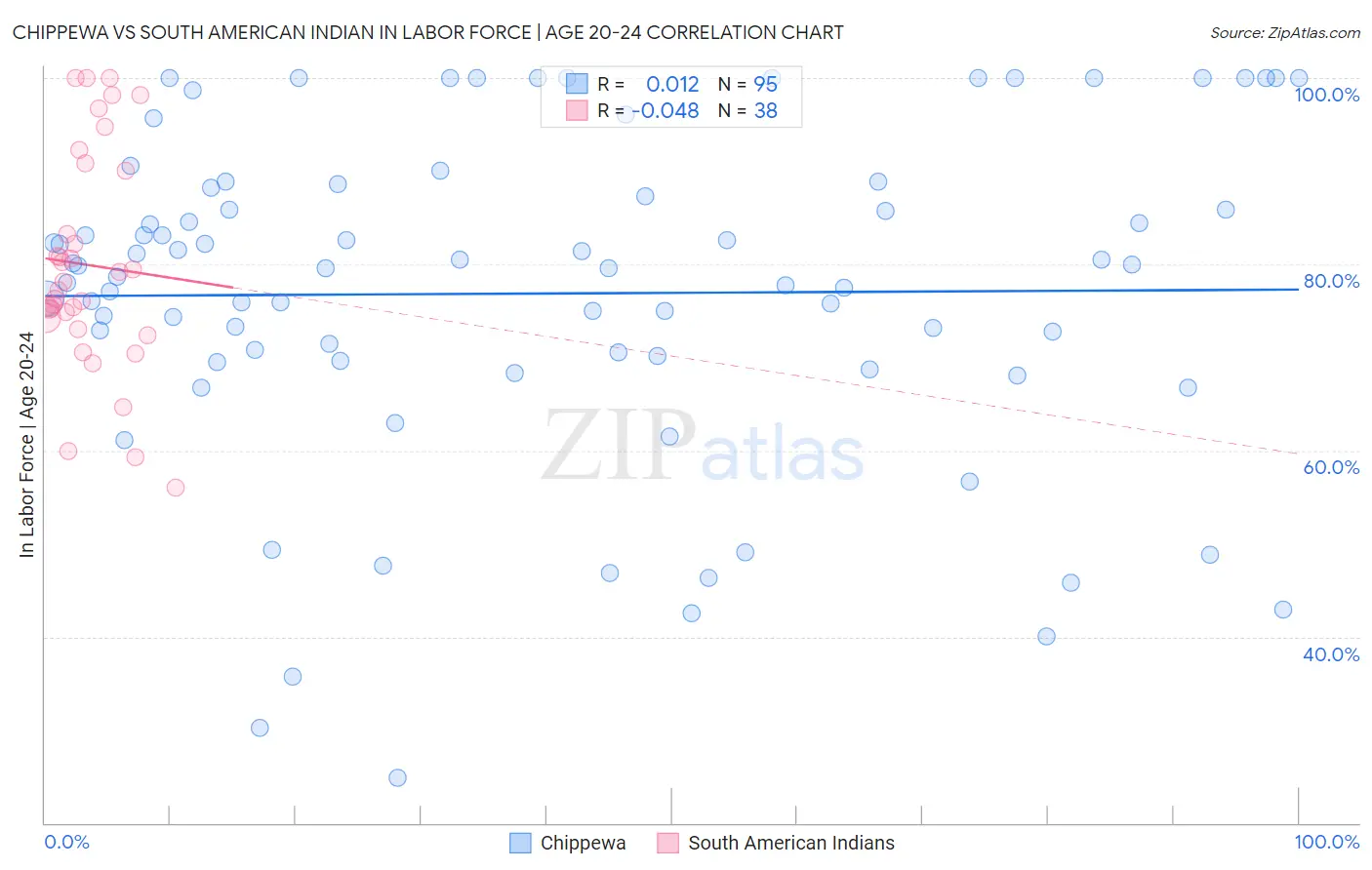 Chippewa vs South American Indian In Labor Force | Age 20-24