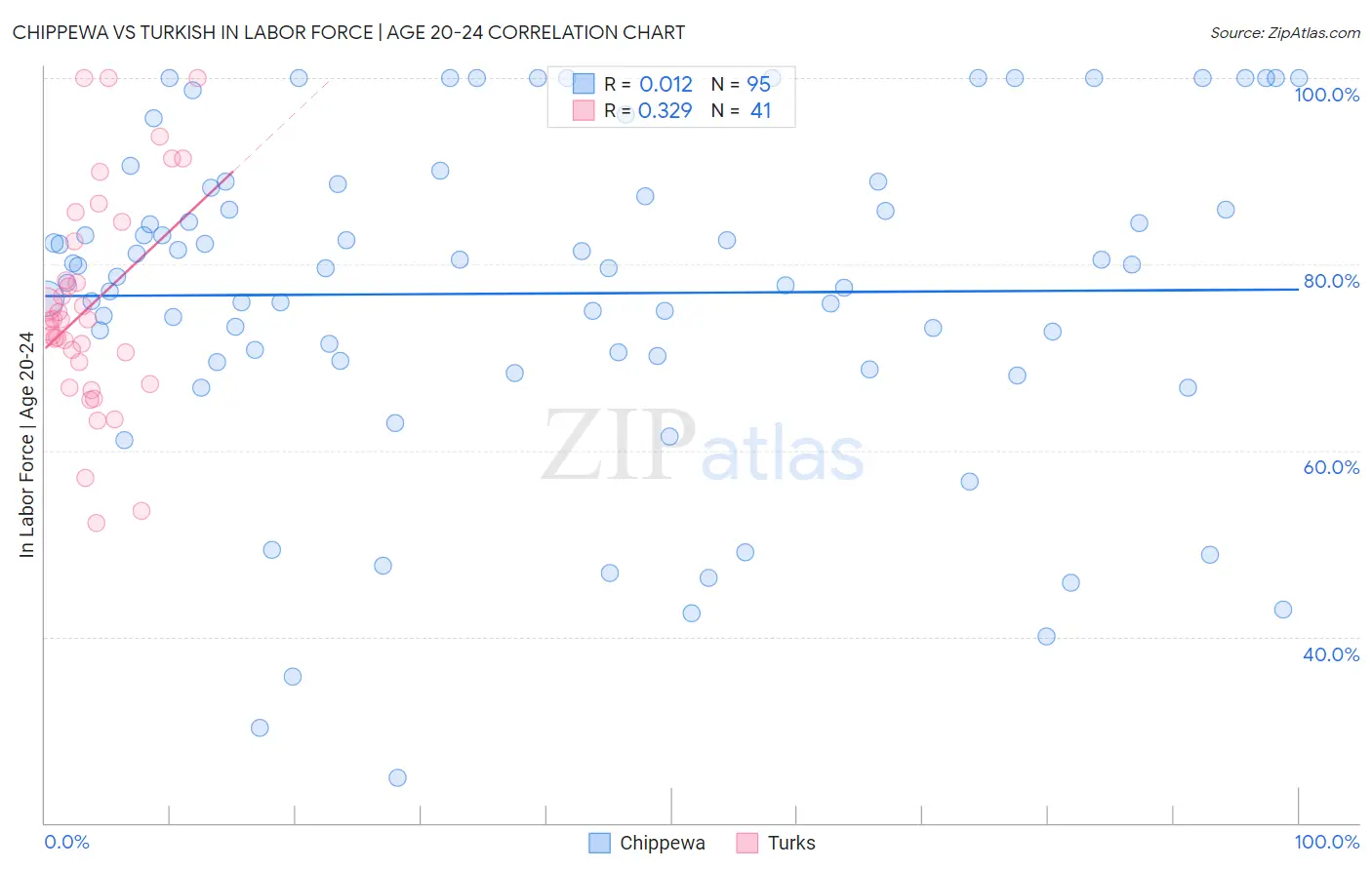 Chippewa vs Turkish In Labor Force | Age 20-24