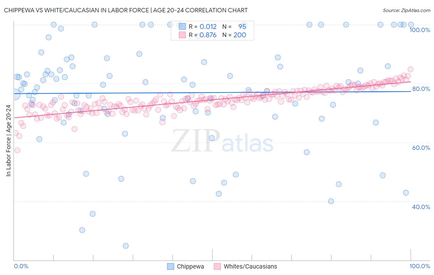 Chippewa vs White/Caucasian In Labor Force | Age 20-24