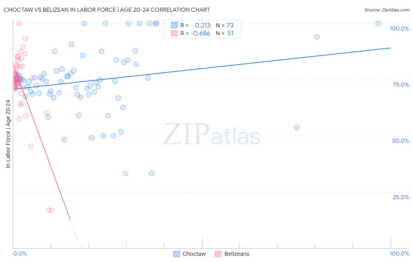 Choctaw vs Belizean In Labor Force | Age 20-24