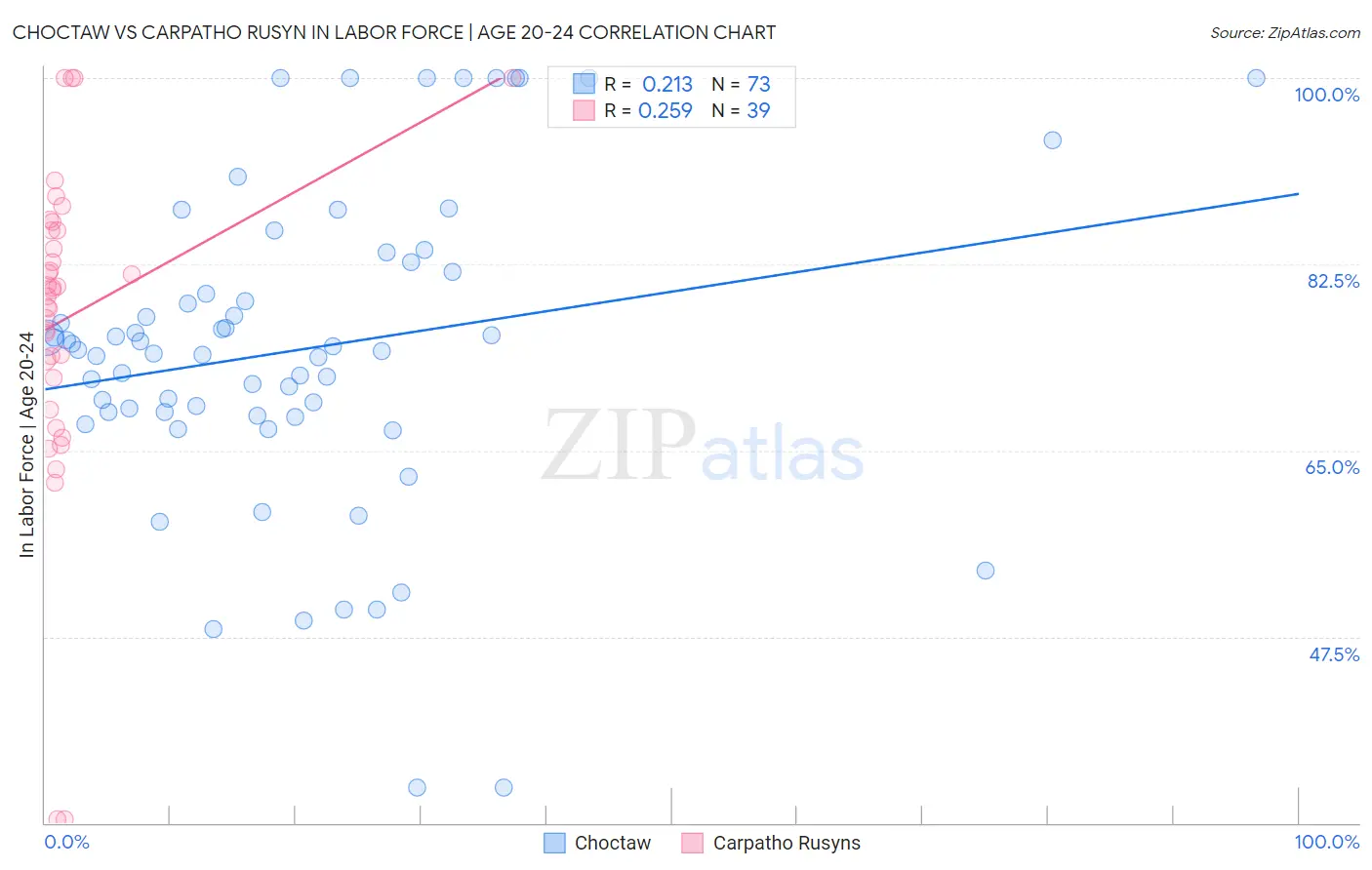 Choctaw vs Carpatho Rusyn In Labor Force | Age 20-24