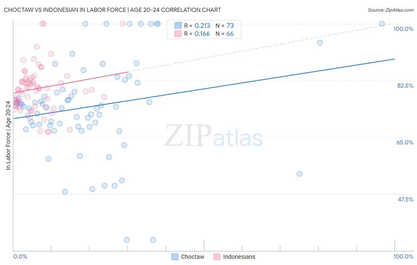 Choctaw vs Indonesian In Labor Force | Age 20-24