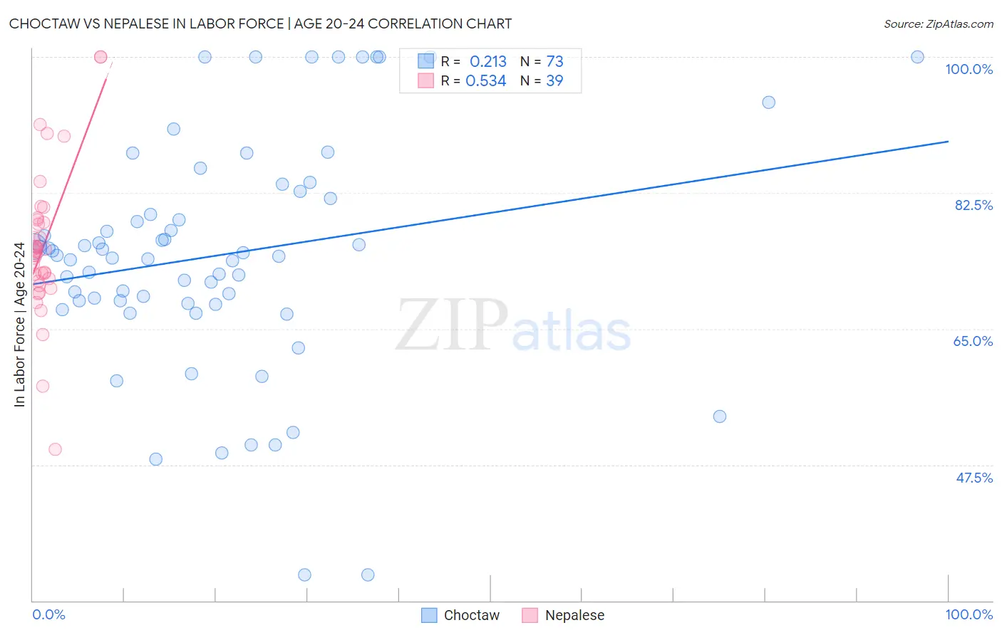 Choctaw vs Nepalese In Labor Force | Age 20-24