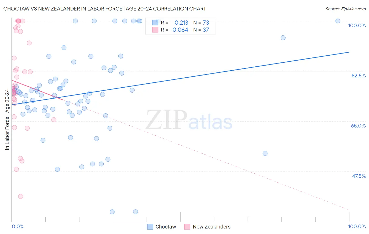 Choctaw vs New Zealander In Labor Force | Age 20-24