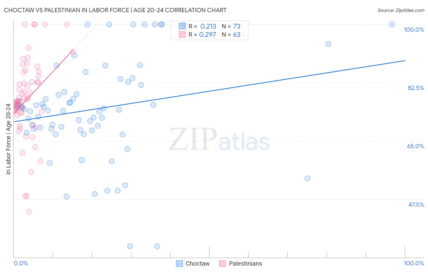 Choctaw vs Palestinian In Labor Force | Age 20-24