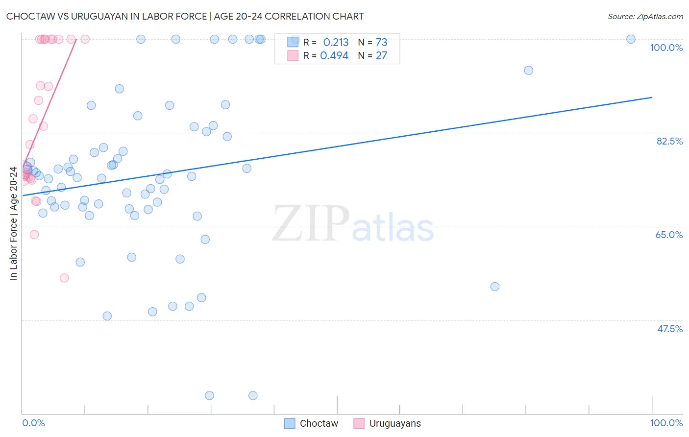 Choctaw vs Uruguayan In Labor Force | Age 20-24