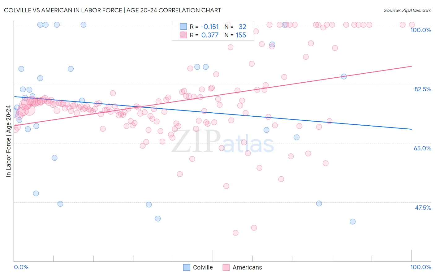 Colville vs American In Labor Force | Age 20-24