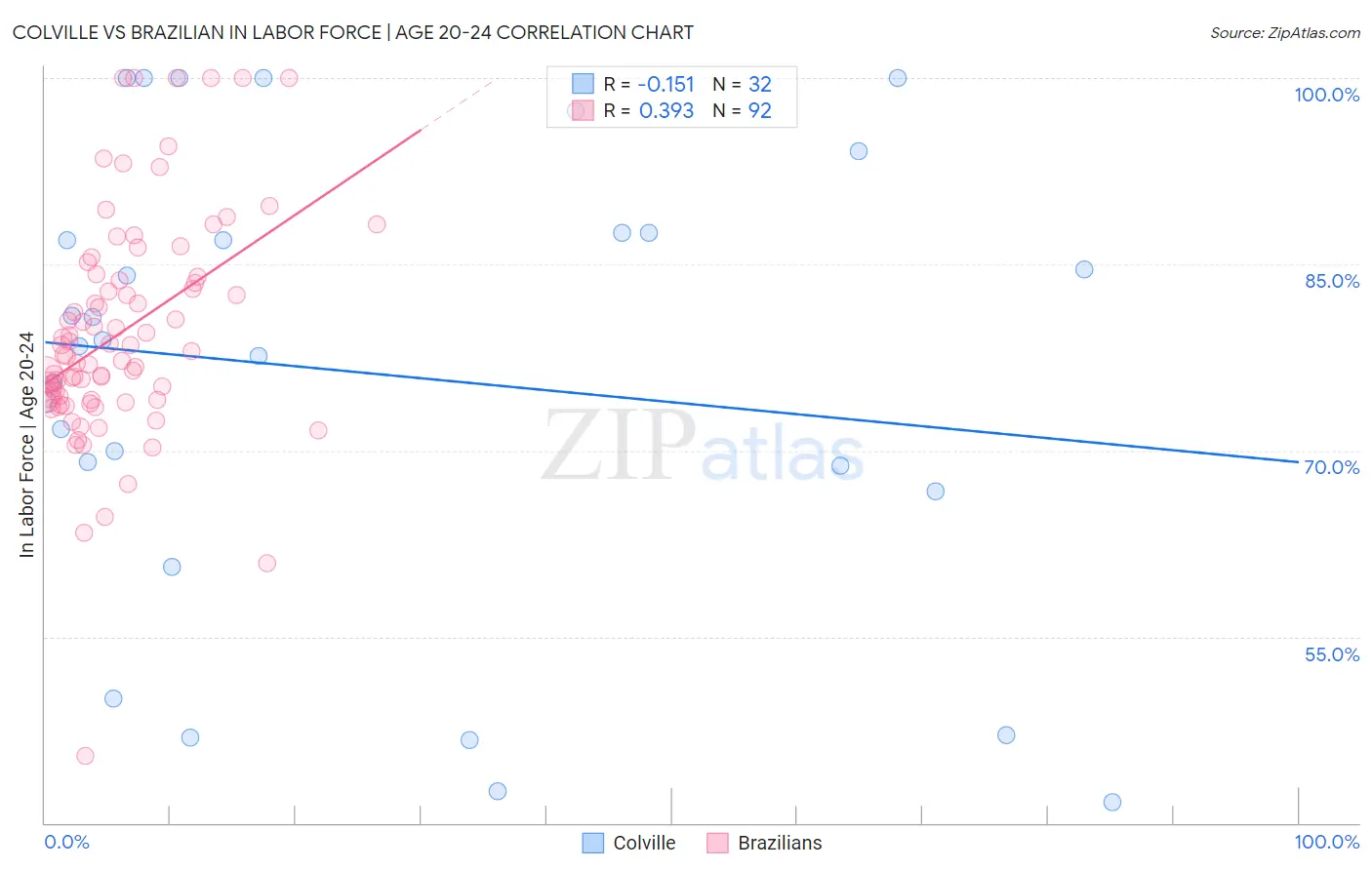 Colville vs Brazilian In Labor Force | Age 20-24